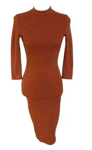 Lulus Size XS Conversation Starter Rust Orange Mock Neck Midi Dress