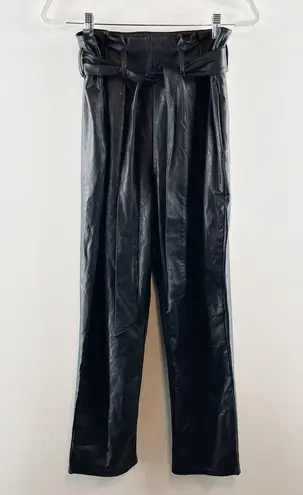 Commando Belted Paperbag Waist Cropped Faux Leather Pants Black Medium