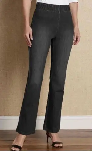 Soft Surroundings black wash high rise pull on wide leg jeans M