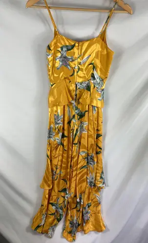 River Island Yellow Floral Sleeveless Satin Romper Size 6