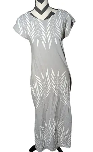 Raven + Lily M Gray White Botanical Print Maxi Dress Size M