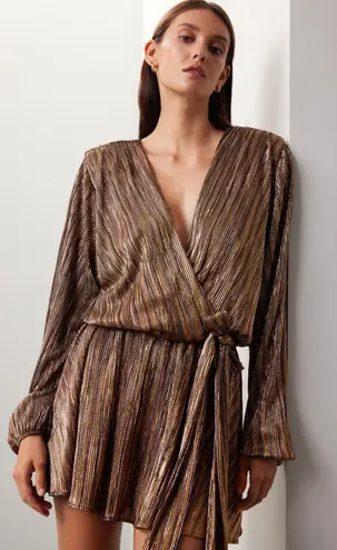 Ramy Brook Multicolor Metallic A-Line Long Sleeves Elise Vincy Dress Size Small