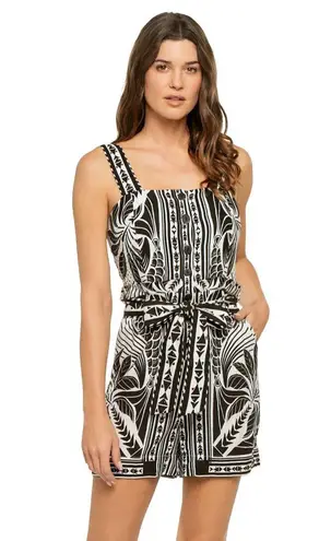 Farm Rio Off-White Monochrome Elegance Scarf Lenzing Romper, Size Medium, $190