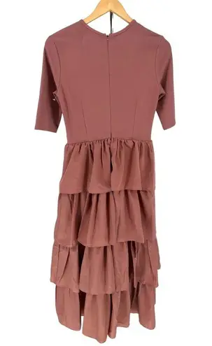 JessaKae Eiffel Midi Dress in Rosewood 3/4 Sleeves Tiered Skirt size Small NWT