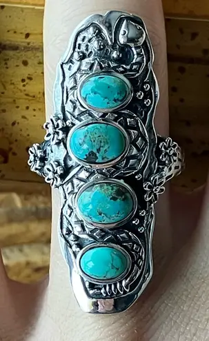 Natural Blue Moon Turquoise Sterling Silver Snake Ring Size 7