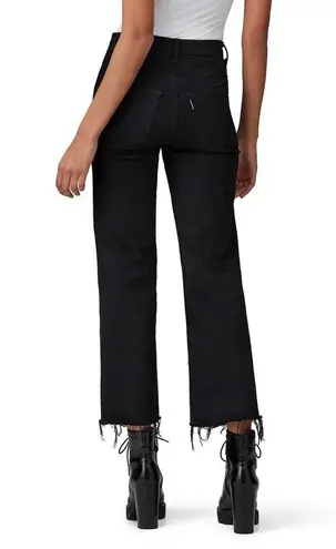 Askk NY Crop Slim Wide Leg Jeans Raw Hem Black Resin Size 30 NEW