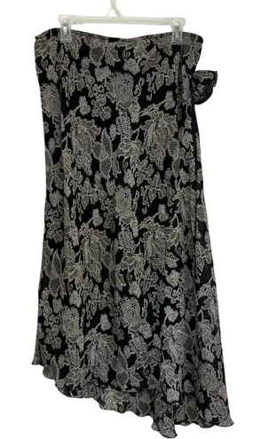 Cami International Y2K Floral Midi Skirt Black Beige Boho Size 16