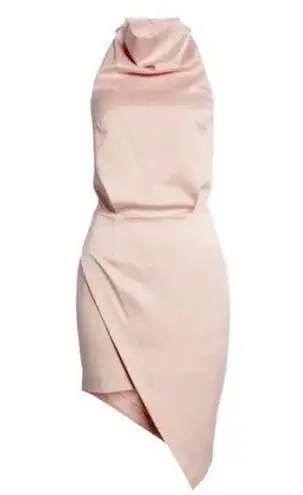 Elliatt Camo Blouson Halter Asymmetric Satin Cocktail Dress in Light Pink