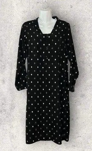 Handmade Long Sleeve V Neck Shift Dress Diamond Print Size Medium