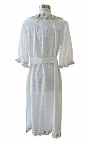 Roller Rabbit Luca Caftan Dress White Eyelet Embroidery Scalloped Floral Small
