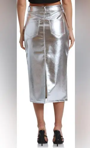 Avec Les Filles High Waist Faux Leather Midi Skirt - Size M - Silver - NWT