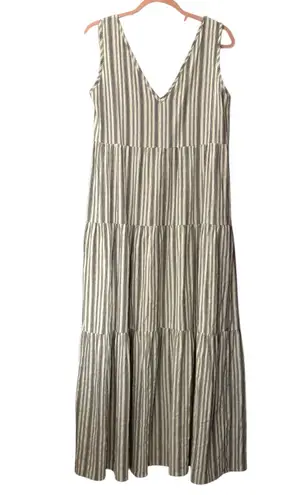 Cozy Casual Cozy Co. Striped Maxi Dress Sz Small Sleeveless Cotton Blend Pockets Beachy Boho