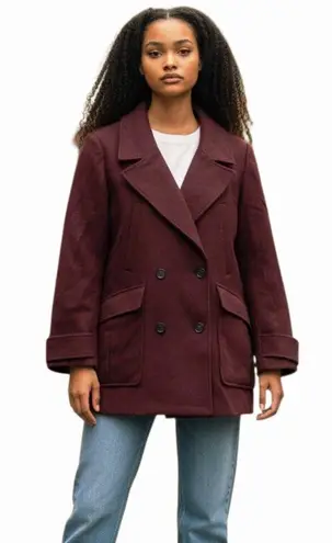Avec Les Filles Womens Coat Size XL Burgundy Wool Blend Double Breasted Jacket