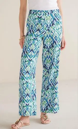 Soft Surroundings Sonoma Linen Blend Wide Leg Pants in Green/Teal Ikat