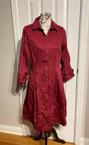 Talbots Shirt Dress Maroon Long Sleeve Fit Flare Midi Knee Length Size 10