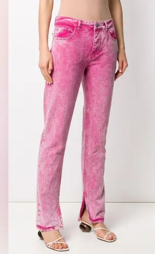 Ganni Pink Acid Wash Straight-Leg Jeans with Slit 26