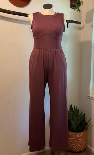 Cider Mauve Purple Ribbed Corset Fitted Sleeveless Wide Leg Jumpsuit Size XL