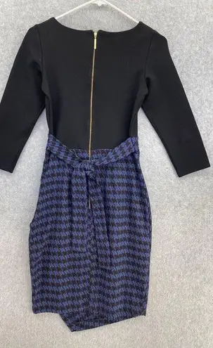 Closet London Women's Designer Dress Houndstooth Long Sleeve Size 2 Tulip Bottom Black