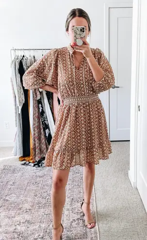 Shoshanna Neutral Tan Eyelet Mini Dress