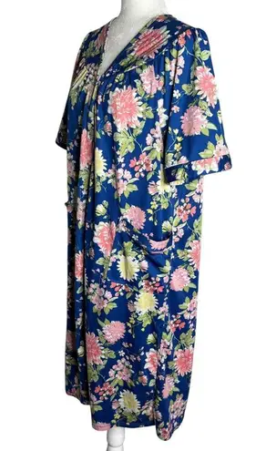 Anthony Richards Blue Floral Housecoat Pockets Medium Short Sleeve Lightweight Pink