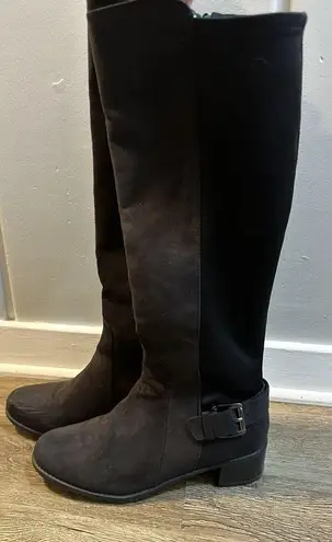 Laura Ashley Amherst Knee Riding Boots Black Faux Suede Side Zip Buckle Size 8M