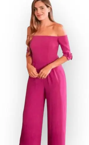 Gal Meets Glam Meredith Jumpsuit Women's Size 0P Pink Bow Off Shoulder Wide Leg