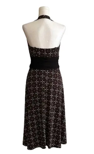 Donna Morgan  Dress Halter Brown Black White Print Ruched Waist Dress Size 8 NEW