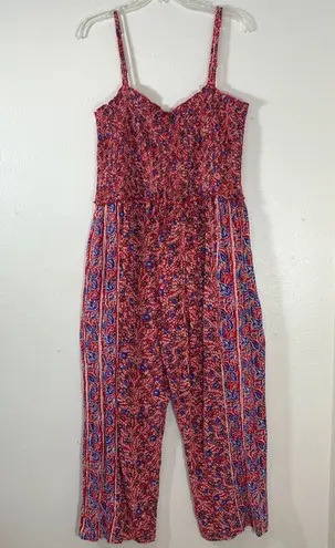 Fat Face Red Natalie Meadow Floral Milkmaid Cottagecore Wide Leg Jumpsuit Sz 12