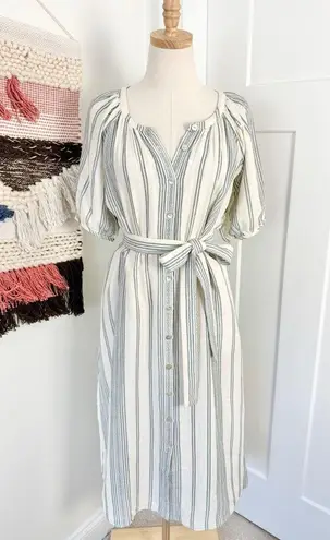 Faherty Dream Cotton Carmel Stripe Gauze Midi Shirt Dress Cream/Blue Sz XS NWT