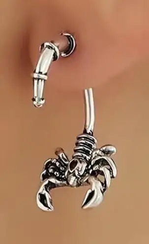 Pair of Punk Style Retro Metal Gothic Scorpion Hoop Earrings , emo goth rock Silver