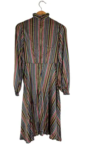 Unique Vintage Rainbow Multicolored Striped Satin Dress XS Extra Small (2)