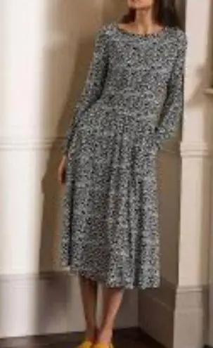 Boden Floral Print Long Sleeves Midi Jersey Dress with Side pockets Black Size 10
