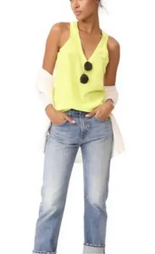 Equipment Silk Tank Neon Yellow Solei Women's Sleeveless Top Size Small