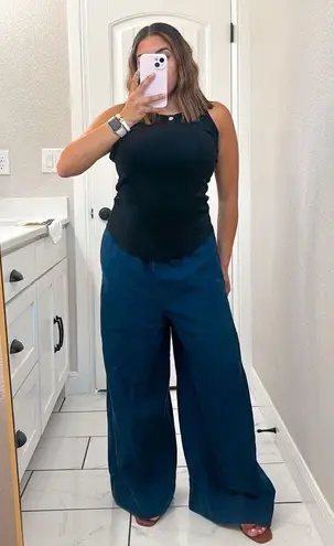 ONIA Dark Blue Linen Blend Wide Leg Drawstring Trousers Pants Size Medium