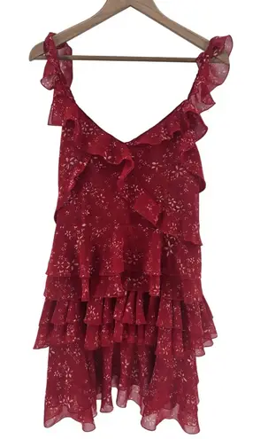 The Kooples Dress Red Floral Ruffle Tiered Mini Sleeveless Women's Size 2