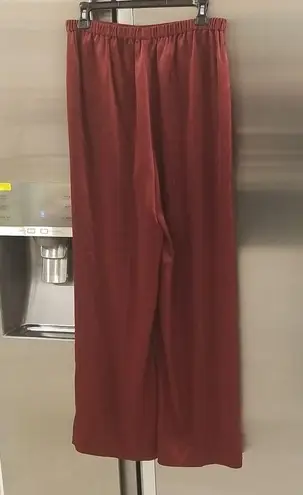 St. John ππ Liquid Satin Pant Elastic Back Pull-On Wide-Leg Oxblood Red M NWOT