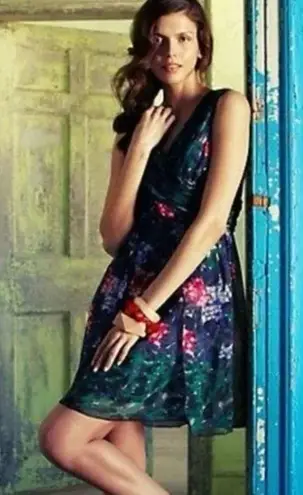 Anna Sui Blurred Hydrangea Dress Watercolor Floral Size 2 Sleeveless Mini Black