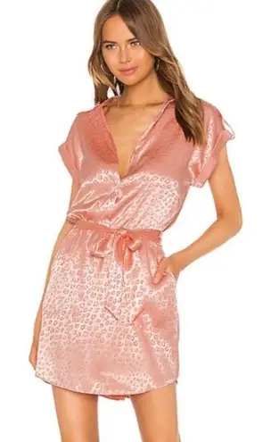 Joie  Daran Pink Jacquard Leopard Belted Satin Mini Shirt Shift Dress Large NWT