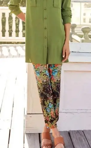 Soft Surroundings In Bloom Pants Floral Black Stretchy Ankle Crop XLP