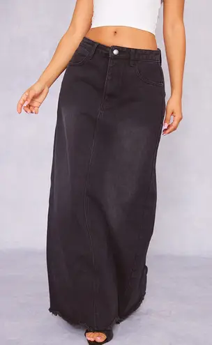 Pretty Little Thing PRETTY LITTLE THINGS PLUS BLACK RAW HEM DENIM MAXI SKIRT SIZE 16