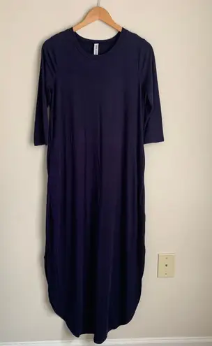 Zenana Outfitters half sleeve Maxi dress with pockets navy blue Small