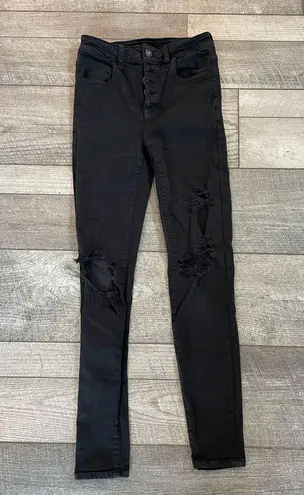 American Eagle Size 0 Black Distressed Super High-Rise Jeggings