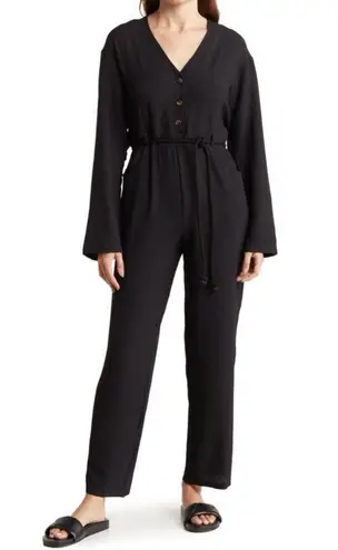 Area Stars New Long Sleeve Button Front Belted Jumpsuit Bella Black Size Medium