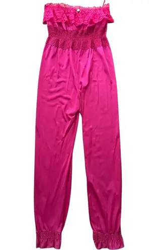 Vintage Queens Way to Fashion pink sexy strapless nylon lace jumpsuit medium