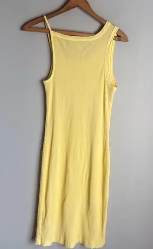 JOHN ELLIOTT Pollen Yellow Cotton Rib Asymmetrical Cami Dress, Medium
