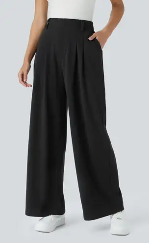Halara NWT Flex High Waisted Side Pocket Wide Leg Waffle Work Pants Black Size L