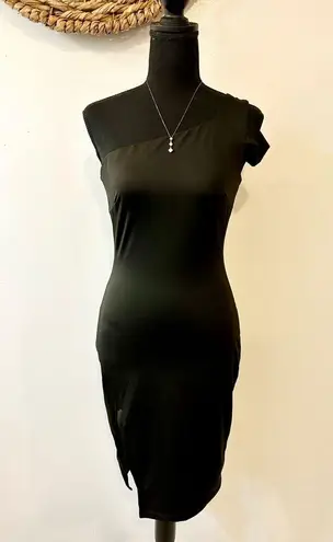 Karlie One-Shoulder Bodycon Midi Dress Black Size Small