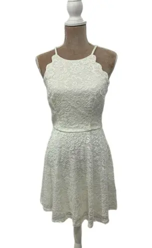 BCX New Womens Sz 4 Juniors' Sz 7 Lace Fit Flare Skater Dress Mini Sleeve White