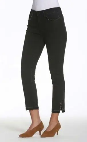 Driftwood Amelia High Rise Straight Crop Black Studded Raw Hem Jeans