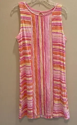 Habitat Escape by Cotton Key Hole Tank Dress Pink Yellow Orange Stripe Size M